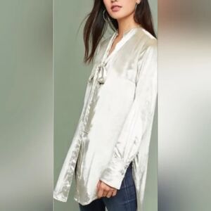 Anthropologie Maeve Crushes Velvet Tunic Top Blouse Tie Neck Tunic Size 12